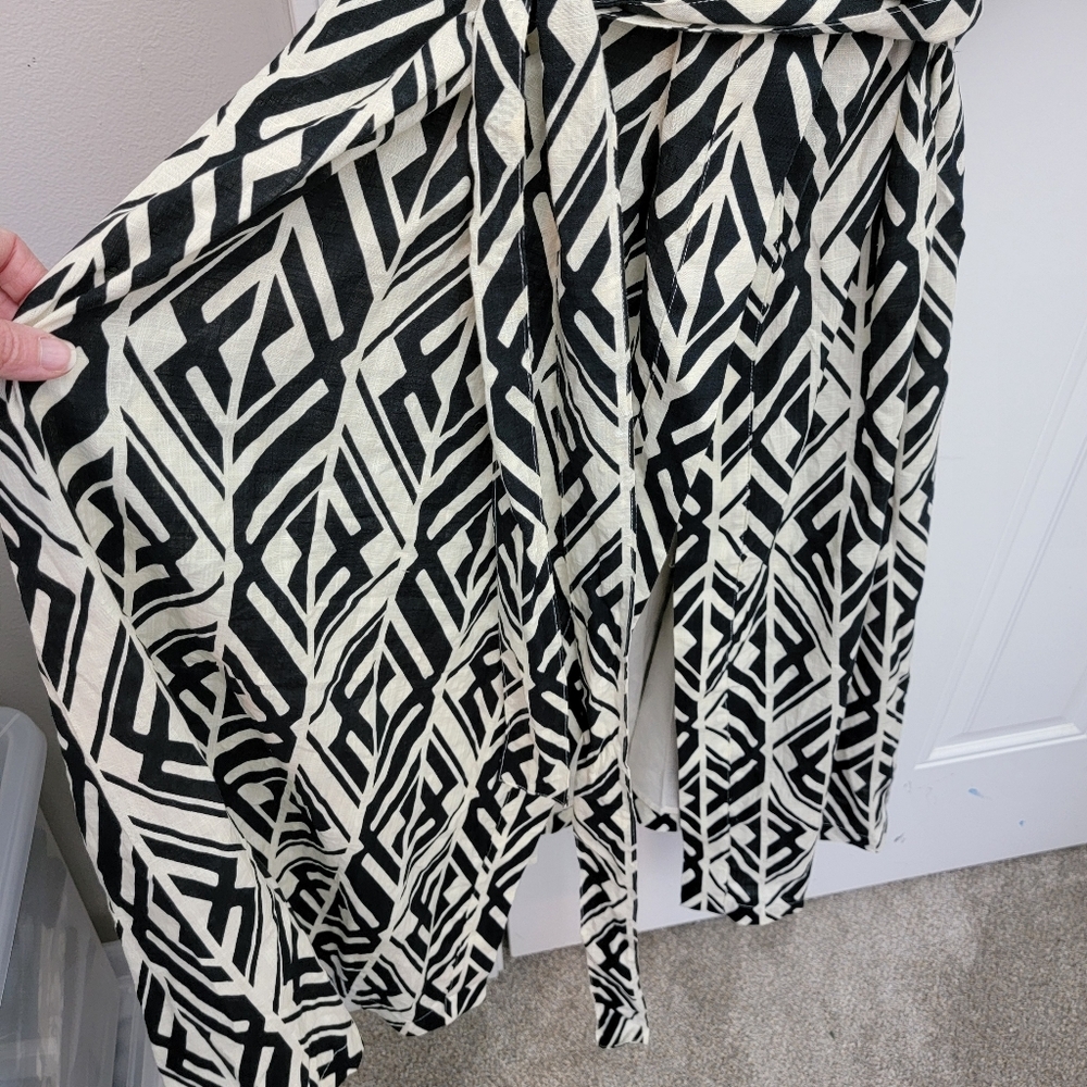 NWT Banana Republic Balloon Sleeve Midi Wrap Dress Black White Geometric XXL - Picture 4 of 10